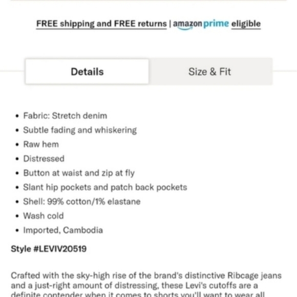 Levi's Ribcage High Rise Jean Shorts Charleston Denim Cutoffs High Waist - Picture 7 of 7